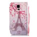 Drawing Pattern Magnetic Flip Wallet Leather Case for Samsung Galaxy S5 - Pink Eiffel Tower