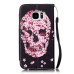 Drawing Pattern Magnetic Flip Wallet Leather Case for Samsung Galaxy S7 G930 - Pink Flower Skeleton