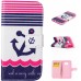 Drawing Printed Horizontal Stripe Anchor PU Leather Flip Wallet Case for Samsung Galaxy S6 Edge