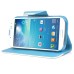 Dual Color Magnetic Wallet Flip Leather Case with Card Slot and Strap for Samsung Galaxy S4 - Blue