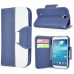 Dual Color Magnetic Wallet Flip Leather Case with Card Slot and Strap for Samsung Galaxy S4 - Dark Blue