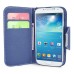 Dual Color Magnetic Wallet Flip Leather Case with Card Slot and Strap for Samsung Galaxy S4 - Dark Blue