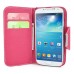 Dual Color Magnetic Wallet Flip Leather Case with Card Slot and Strap for Samsung Galaxy S4 - Magenta