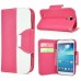 Dual Color Magnetic Wallet Flip Leather Case with Card Slot and Strap for Samsung Galaxy S4 - Magenta
