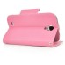 Dual Color Magnetic Wallet Flip Leather Case with Card Slot and Strap for Samsung Galaxy S4 - Pink