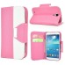 Dual Color Magnetic Wallet Flip Leather Case with Card Slot and Strap for Samsung Galaxy S4 - Pink