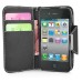 Dual Color Magnetic Wallet Flip Leather Case with Card Slot and Strap for iPhone 4/4S - Black