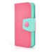 Dual Leather Flip Magnet Stand Case Cover with Card Slot for iPhone 4 iPhone 4S - Red / Mint Green