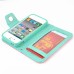 Dual Leather Flip Magnet Stand Case Cover with Card Slot for iPhone 4 iPhone 4S - Red / Mint Green