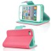 Dual Leather Flip Magnet Stand Case Cover with Card Slot for iPhone 4 iPhone 4S - Red / Mint Green