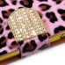 Electroplated Diamond Leopard Wallet Leather Case with Strap for Samsung Galaxy S5 - Pink