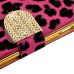 Electroplated Diamond Leopard Wallet Leather Case with Strap for iPhone 6 Plus - Magenta