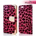 Electroplated Diamond Leopard Wallet Leather Case with Strap for iPhone 6 Plus - Magenta