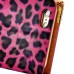 Electroplated Diamond Leopard Wallet Leather Case with Strap for iPhone 6 Plus - Magenta