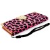 Electroplated Diamond Leopard Wallet Leather Case with Strap for iPhone 6 Plus - Magenta