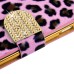 Electroplated Diamond Leopard Wallet Leather Case with Strap for iPhone 6 Plus - Pink