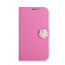 Elegant Camellias Rhinestone Magnetic Feather Silk Leather Folio Flip Wallet Stand Case With Card Slots For Samsung Galaxy S4 i9500 / i9505