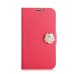 Elegant Camellias Rhinestone Magnetic Feather Silk Leather Folio Flip Wallet Stand Case With Card Slots For Samsung Galaxy S4 i9500 / i9505