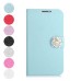 Elegant Camellias Rhinestone Magnetic Feather Silk Leather Folio Flip Wallet Stand Case With Card Slots For Samsung Galaxy S4 i9500 / i9505