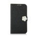 Elegant Camellias Rhinestone Magnetic Feather Silk Leather Folio Flip Wallet Stand Case With Card Slots For Samsung Galaxy S4 i9500 / i9505