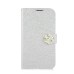 Elegant Camellias Rhinestone Magnetic Feather Silk Leather Folio Flip Wallet Stand Case With Card Slots For Samsung Galaxy S4 i9500 / i9505