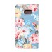 Elegant Flower Linen Design Magnetic Stand Flip Leather Case for Samsung Galaxy Note 7 - Blue