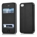 Elegant Folio Flip Leather and PC Stand Case Cover with Caller ID View Window & Bling Home Button for iPhone 4 iPhone 4S - Black