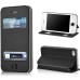 Elegant Folio Flip Leather and PC Stand Case Cover with Caller ID View Window & Bling Home Button for iPhone 4 iPhone 4S - Black