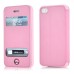 Elegant Folio Flip Leather and PC Stand Case Cover with Caller ID View Window & Bling Home Button for iPhone 4 iPhone 4S - Pink