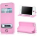 Elegant Folio Flip Leather and PC Stand Case Cover with Caller ID View Window & Bling Home Button for iPhone 4 iPhone 4S - Pink