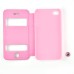 Elegant Folio Flip Leather and PC Stand Case Cover with Caller ID View Window & Bling Home Button for iPhone 4 iPhone 4S - Pink