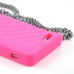 Elegant Grid Pattern Silicone Case Cover with Shoulder Chain for iPhone 5 iPhone 5s - Magenta