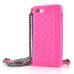 Elegant Grid Pattern Silicone Case Cover with Shoulder Chain for iPhone 5 iPhone 5s - Magenta