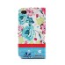 Elegant Rhinestone Magnetic Flip Leather Case with Card Slot Cover for iPhone 4/4S - Cyan Flowers