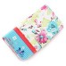 Elegant Rhinestone Magnetic Flip Leather Case with Card Slot Cover for iPhone 4/4S - Cyan Flowers