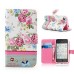 Elegant Rhinestone Magnetic Flip Leather Case with Card Slot Cover for iPhone 4/4S - Peony