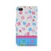 Elegant Rhinestone Magnetic Flip Leather Case with Card Slot Cover for iPhone 4/4S - Pink and Blue Flowers