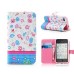 Elegant Rhinestone Magnetic Flip Leather Case with Card Slot Cover for iPhone 4/4S - Pink and Blue Flowers