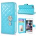 Elegant Slick Rhinestone Magnetic Snap PU Leather Folio Stand Case With Card Slots For iPhone 6 4.7 inch - Light Blue