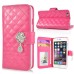 Elegant Slick Rhinestone Magnetic Snap PU Leather Folio Stand Case With Card Slots For iPhone 6 4.7 inch - Magenta