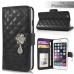 Elegant Slick Rhinestone Magnetic Snap PU Leather Folio Stand Case With Card Slots For iPhone 6 Plus - Black