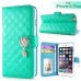 Elegant Slick Rhinestone Magnetic Snap PU Leather Folio Stand Case With Card Slots For iPhone 6 Plus - Green