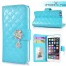 Elegant Slick Rhinestone Magnetic Snap PU Leather Folio Stand Case With Card Slots For iPhone 6 Plus - Light Blue