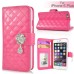 Elegant Slick Rhinestone Magnetic Snap PU Leather Folio Stand Case With Card Slots For iPhone 6 Plus - Magenta