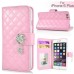 Elegant Slick Rhinestone Magnetic Snap PU Leather Folio Stand Case With Card Slots For iPhone 6 Plus - Pink