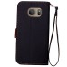 Elegant litchi Grain Leaf Design Leather Folio Case for Samsung Galaxy S7 G930 - Black