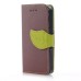 Elegant litchi Grain Leather Folio Case With Leaf Design Magnetic Snap And Card Slots For iPhone 4/ 4s  - Brown