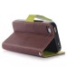 Elegant litchi Grain Leather Folio Case With Leaf Design Magnetic Snap And Card Slots For iPhone 4/ 4s  - Brown