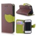 Elegant litchi Grain Leather Folio Case With Leaf Design Magnetic Snap And Card Slots For iPhone 4/ 4s  - Brown