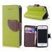 Elegant litchi Grain Leather Folio Case With Leaf Design Magnetic Snap And Card Slots For iPhone 4/ 4s  - Green